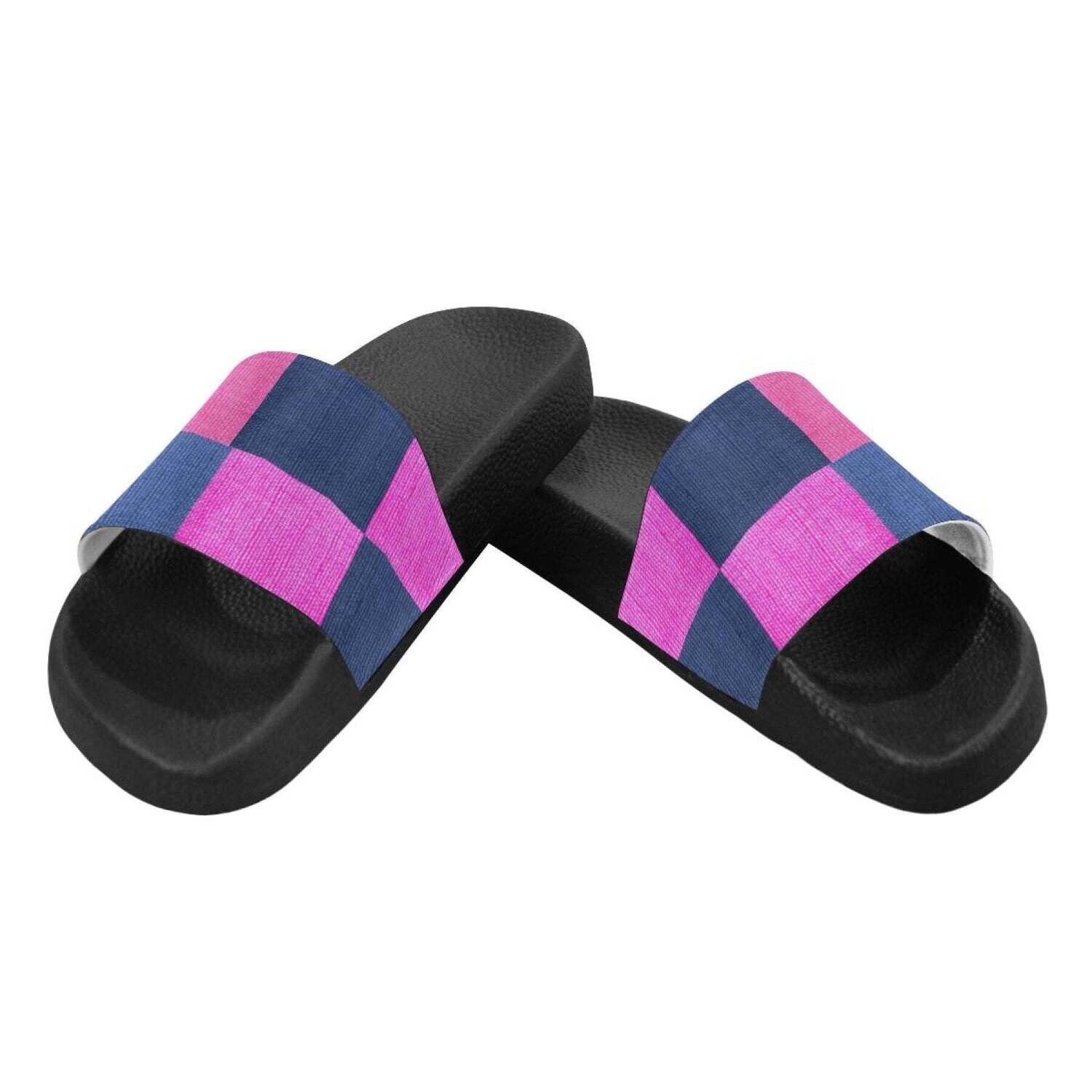 Womens Slides, Flip Flop Sandals, Pink &amp; Blue Squares, Size: US7