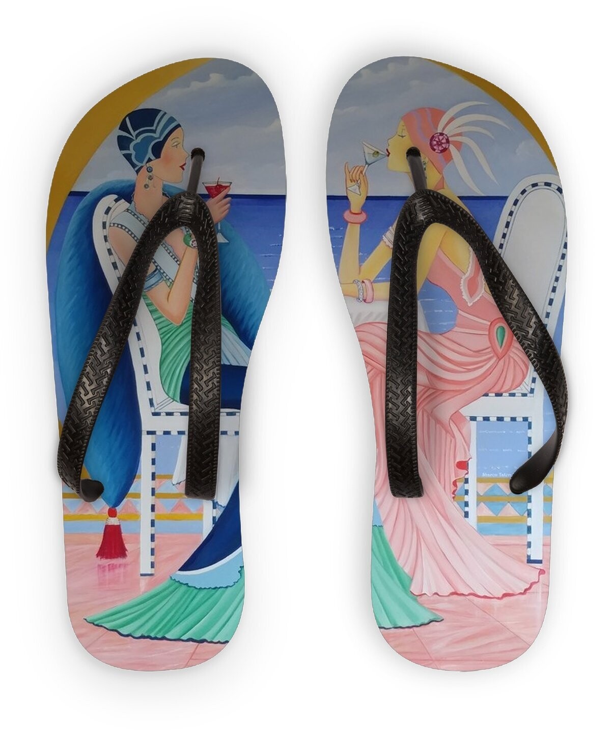 Art Deco Cruising Women Flip Flops, Size: M