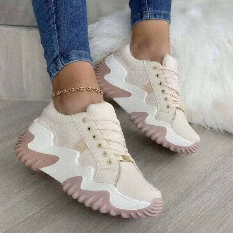 Breathable Vulcanized Women  Shoes Casual Platform Sneakers, Color: Beige, Shoe Size: 6.5