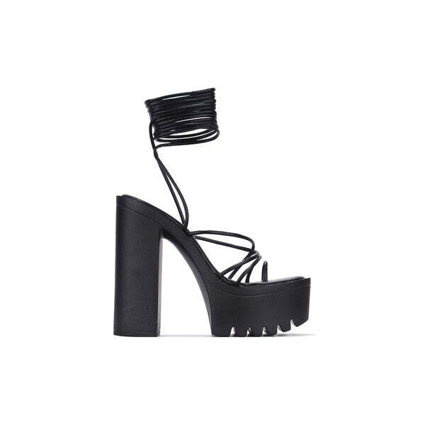 high heel platform sandal with thin strap upper la, size: Prepack, color: Black