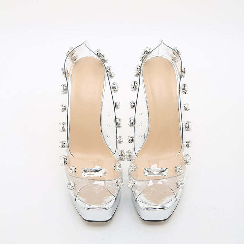 Crystal Transparent Platform Wedges Women Sandals, Color: Silver, Shoe Size: 37