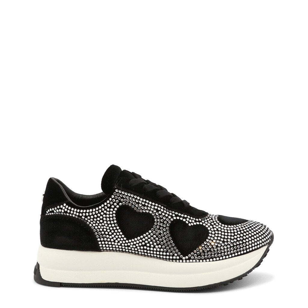 Rhinestone Heart Sneakers - Black, Size: 8