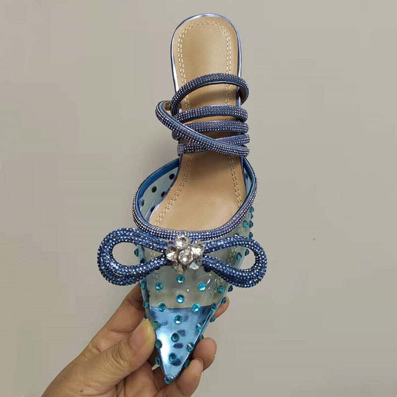 Luxury Crystal Transparent PVC Women Sandals, Color: Blue, Shoe Size: 38