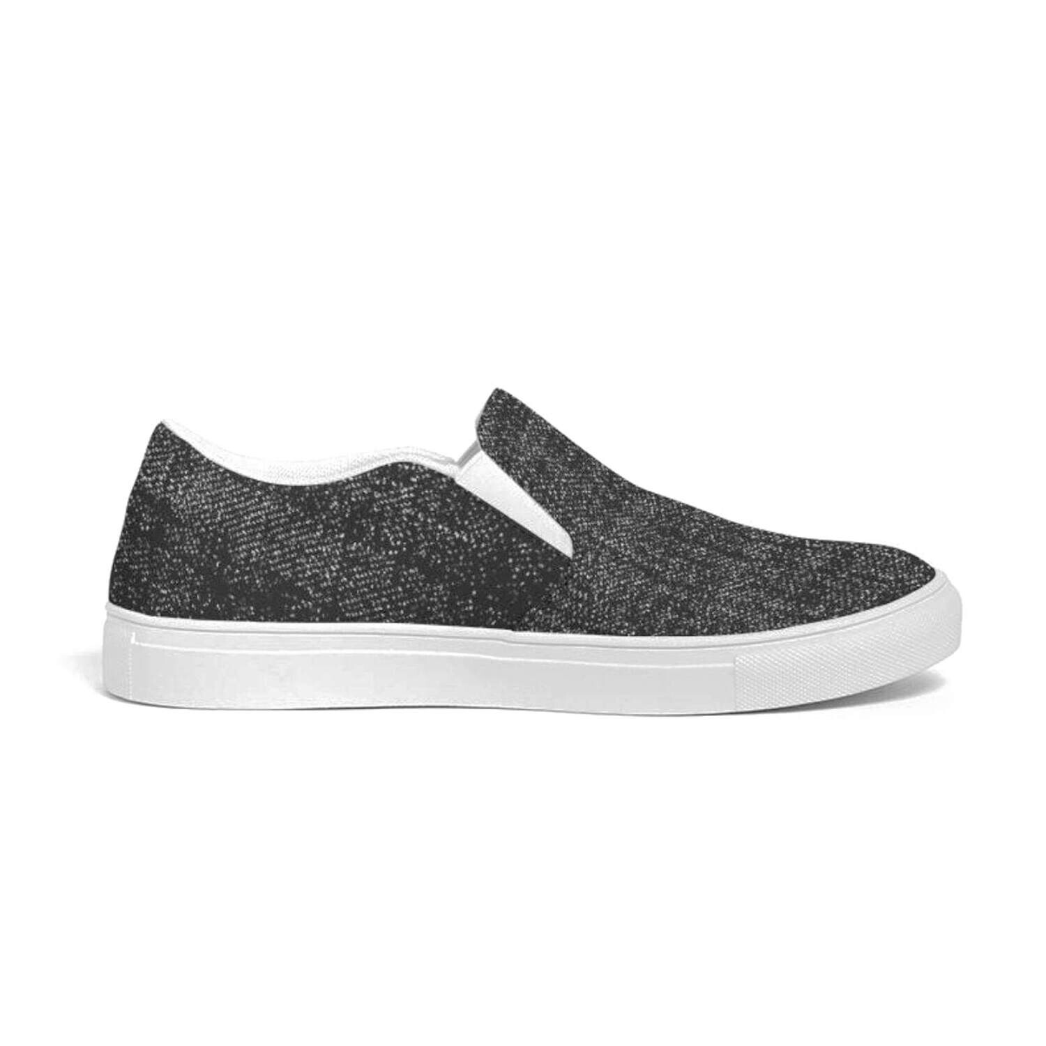 Womens Sneakers - Canvas Slip On Shoes, Black Faded Print, Size: 11.5