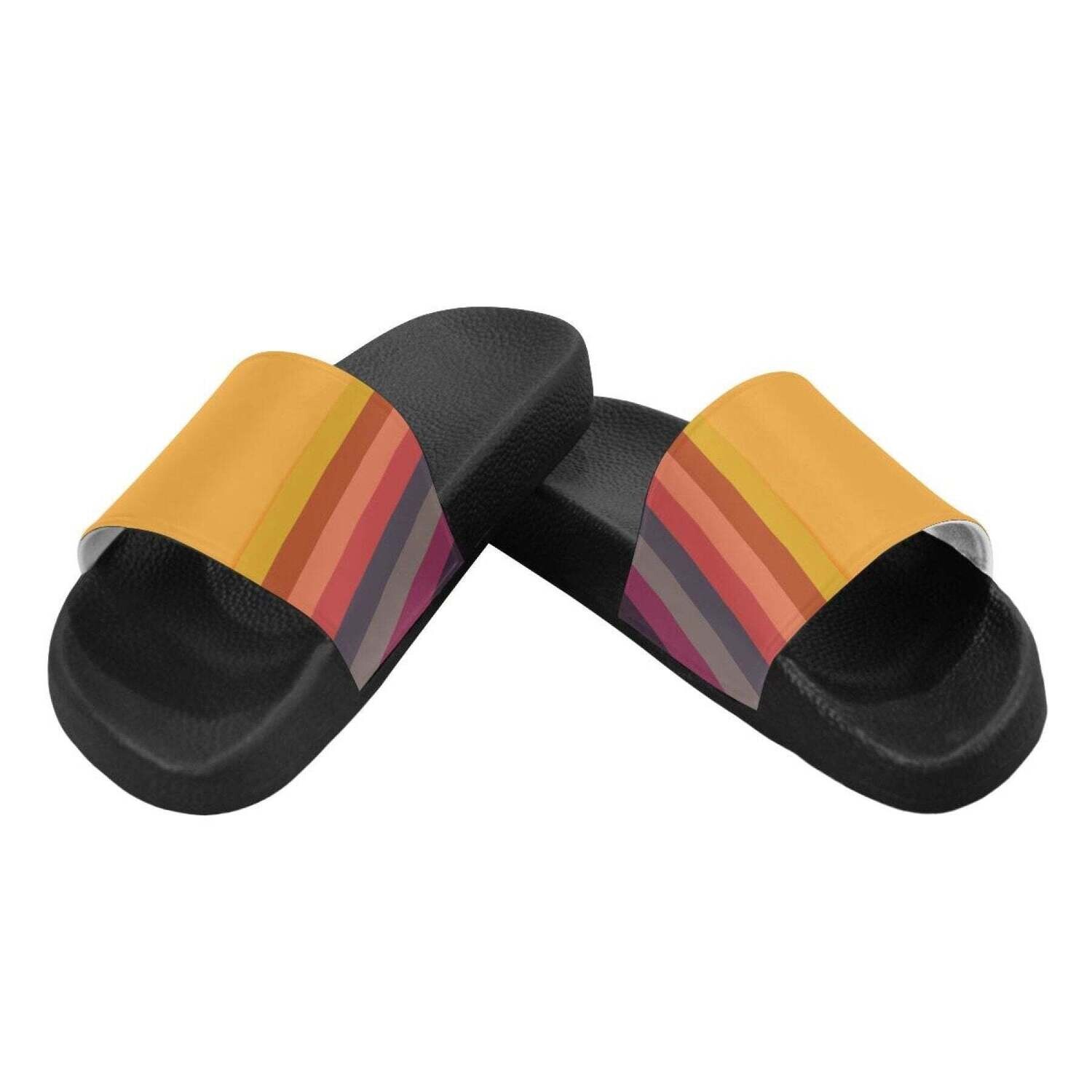 Womens Slides, Flip Flop Sandals, Yellow Multicolor Stripe Print, Size: US7