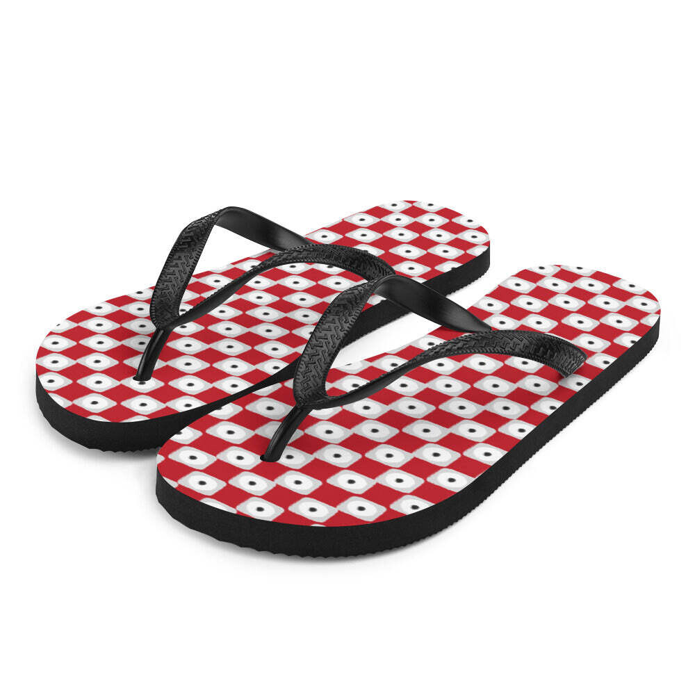 Red Chequered Pattern Flip-Flops, Size: S