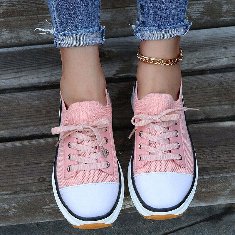 Summer Woman Vulcanize Shoes Knitted Breathable Sneakers, Color: Pink, Shoe Size: 7.5