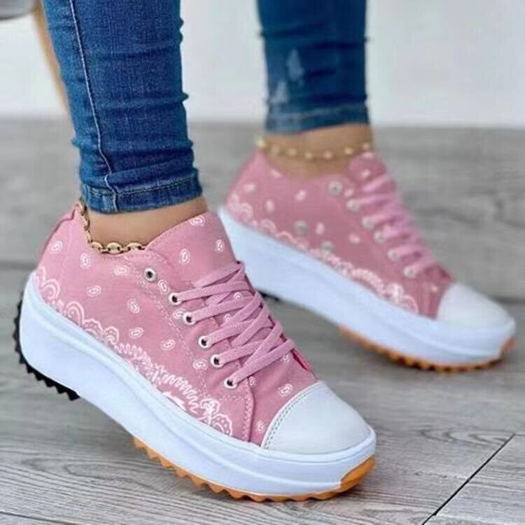 Pattern Canvas Women Sneakers Casual Sport Shoes, Color: Pink, Shoe Size: 10.5