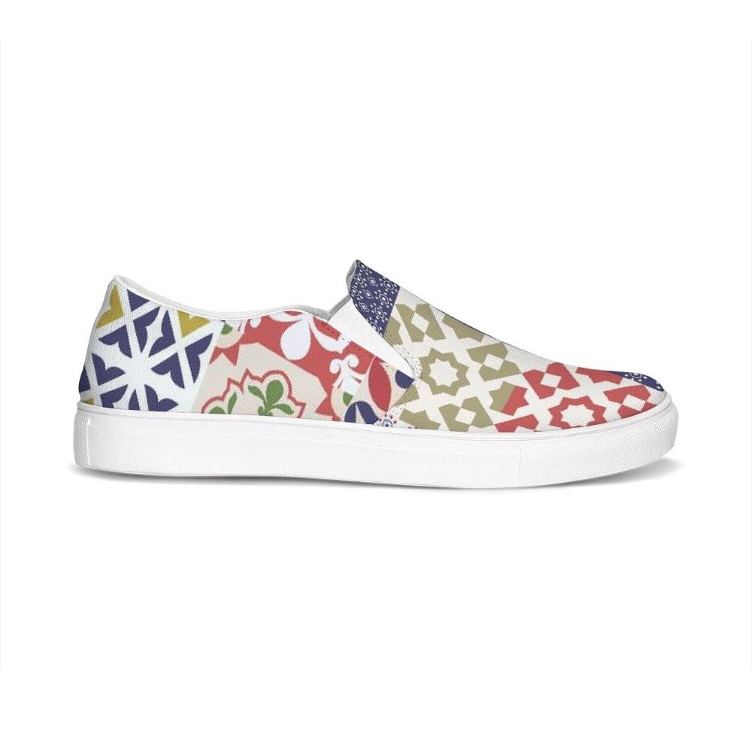 Womens Sneakers, Multicolor Patch Style Low Top Slip-On Canvas Shoes, Size: 9