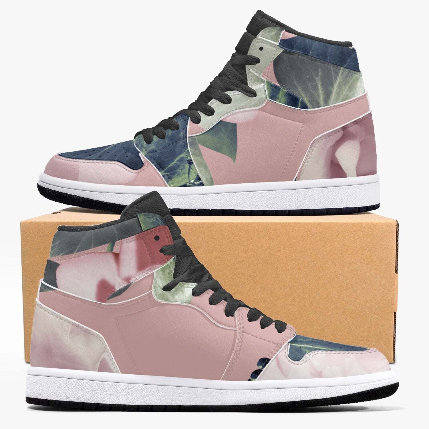 Jacki Easlick Floral Garden High-Top Leather Sneakers, Size: Men-US5/EU38, Color: Black