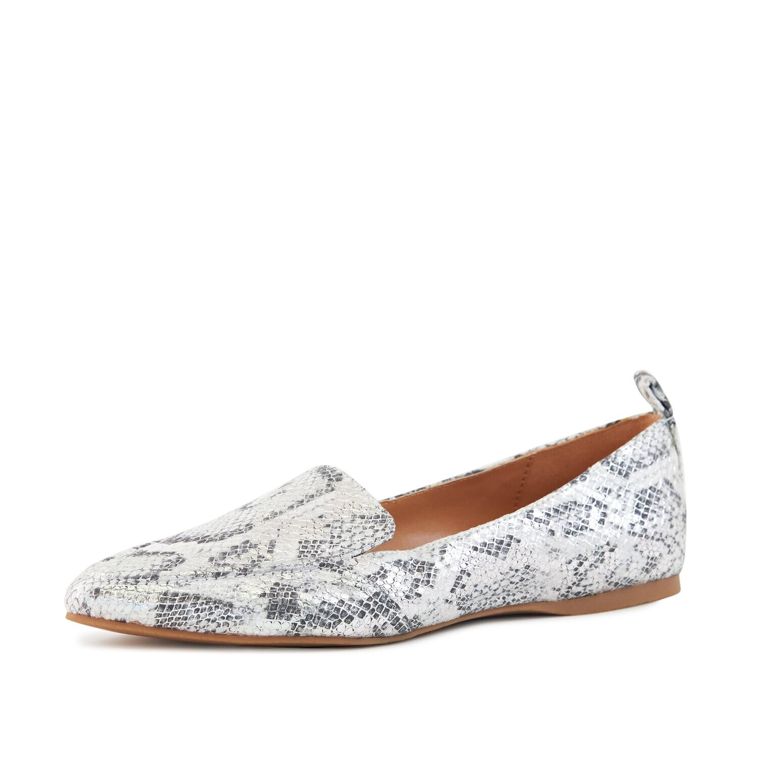Women&#39;s Flat Socialite Silver Snake Skin