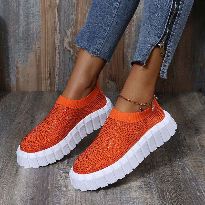 Bling Bling Female Mesh Platform Vulcanized Shoes, Color: Yellow, Shoe Size: 7.5
