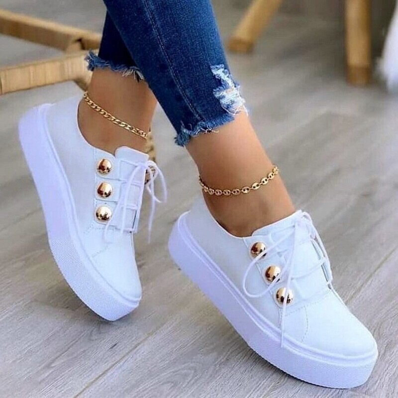 Light Breathable Casual Female Flat Shoes Black/White/Gold/Rose Gold, Color: White, Shoe Size: 10.5