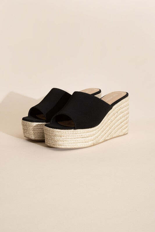 WEBSTER-20 PLATFORM WEDGE SLIDE HEELS, size: 5.5, color: BLACK