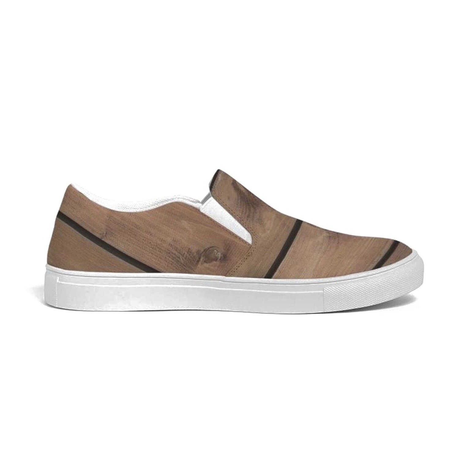 Womens Sneakers - Canvas Slip On Shoes, Brown Plank Print, Size: 12