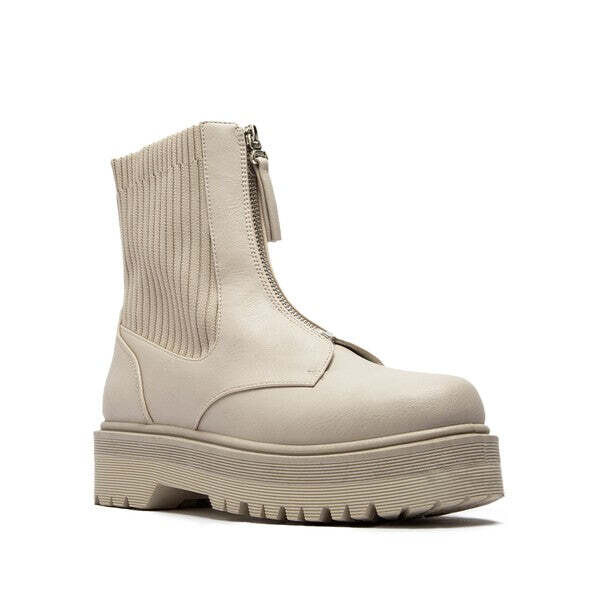 flat platform bootie with zipper front detail, size: 5, color: Stone