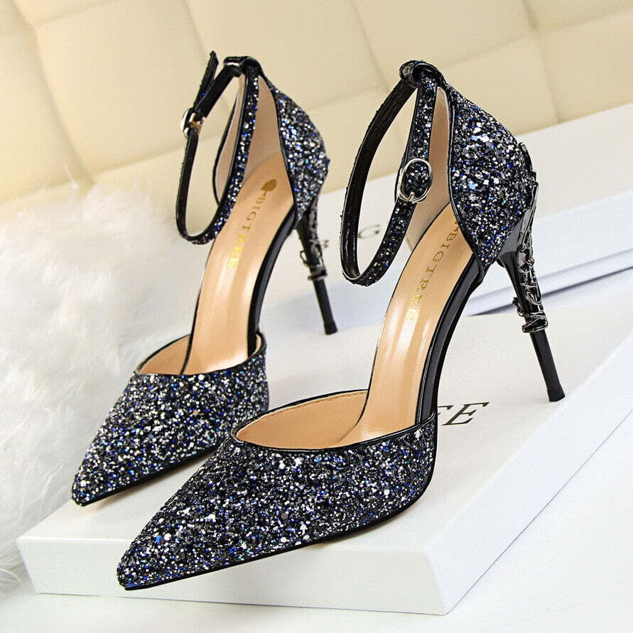 Woman Pumps Sequins High Heels Women Shoes Fashion Ladies Shoes, Color: 238-A5-7.5cm-blue, Shoe Size: 37