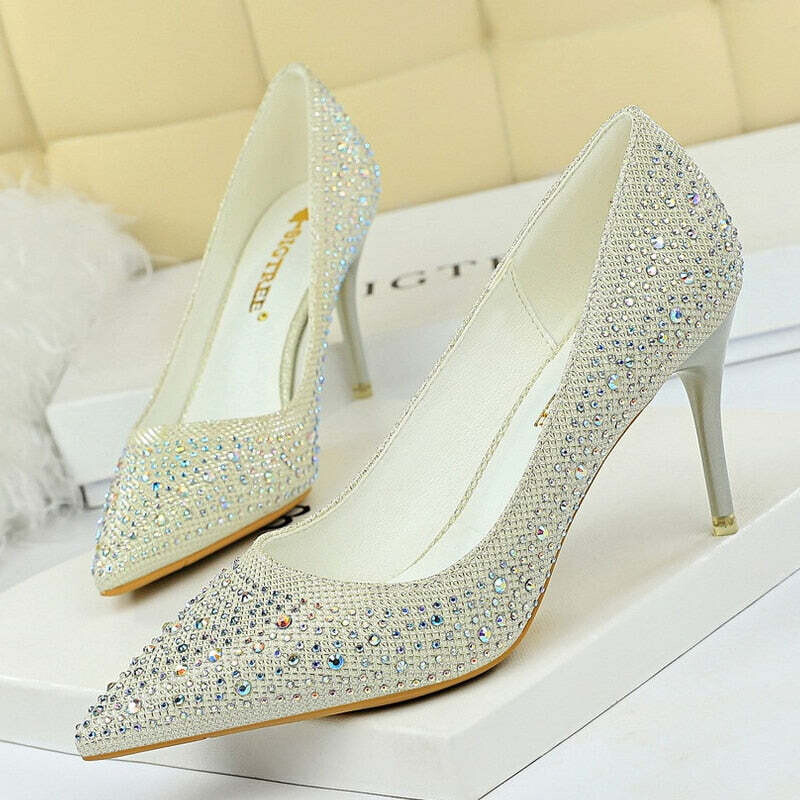 Rhinestone Woman Pumps  Wedding Shoes, Color: white7cm, Shoe Size: 36