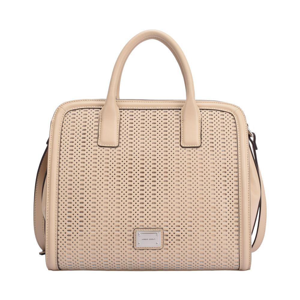 Maria Carla Woman&#39;s Fashion Luxury Leather Handbag, Smooth Leather, Color: Beige