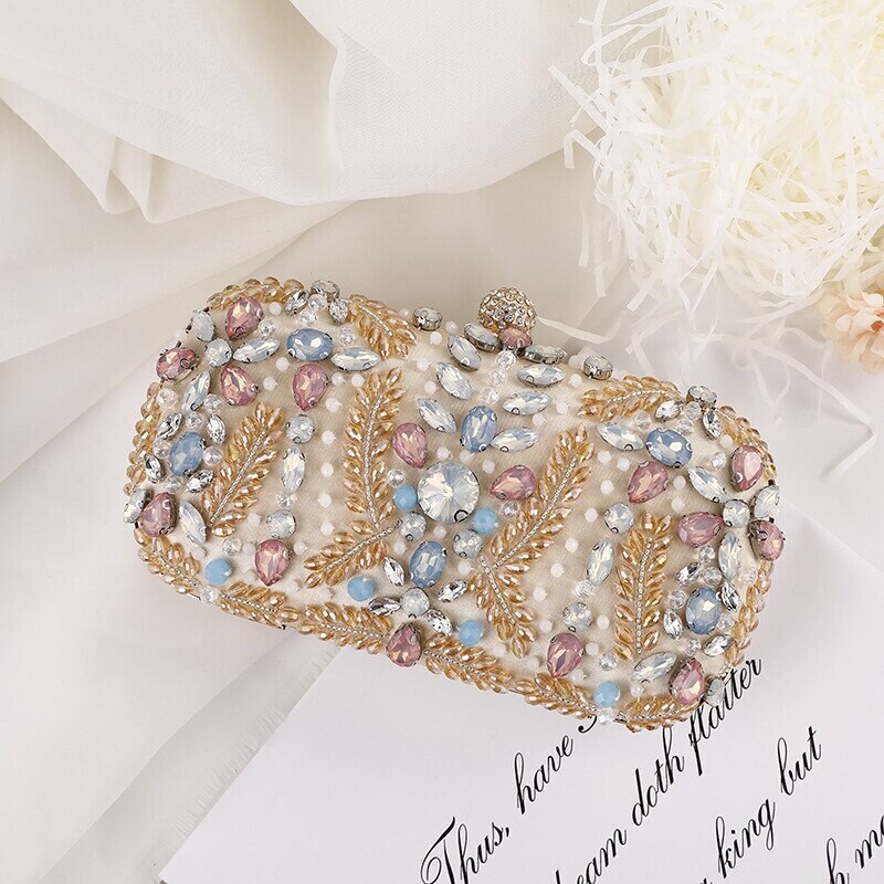 Crystal Clutch Bag for Wedding Party Luxury Rhinestone Clutch Purse, Color: Champagne