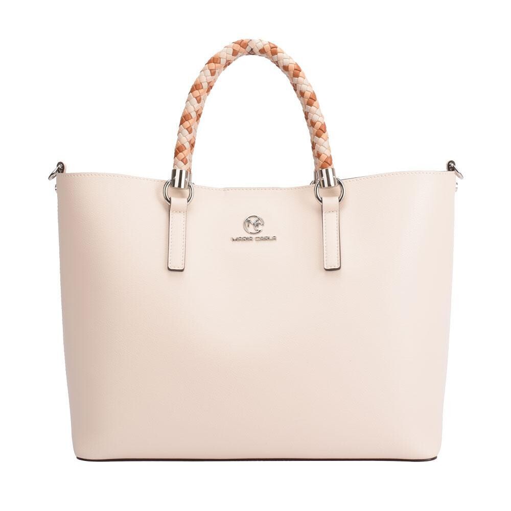 Maria Carla Woman&#39;s Fashion Luxury Leather Handbag, Smooth Leather, Color: Cream