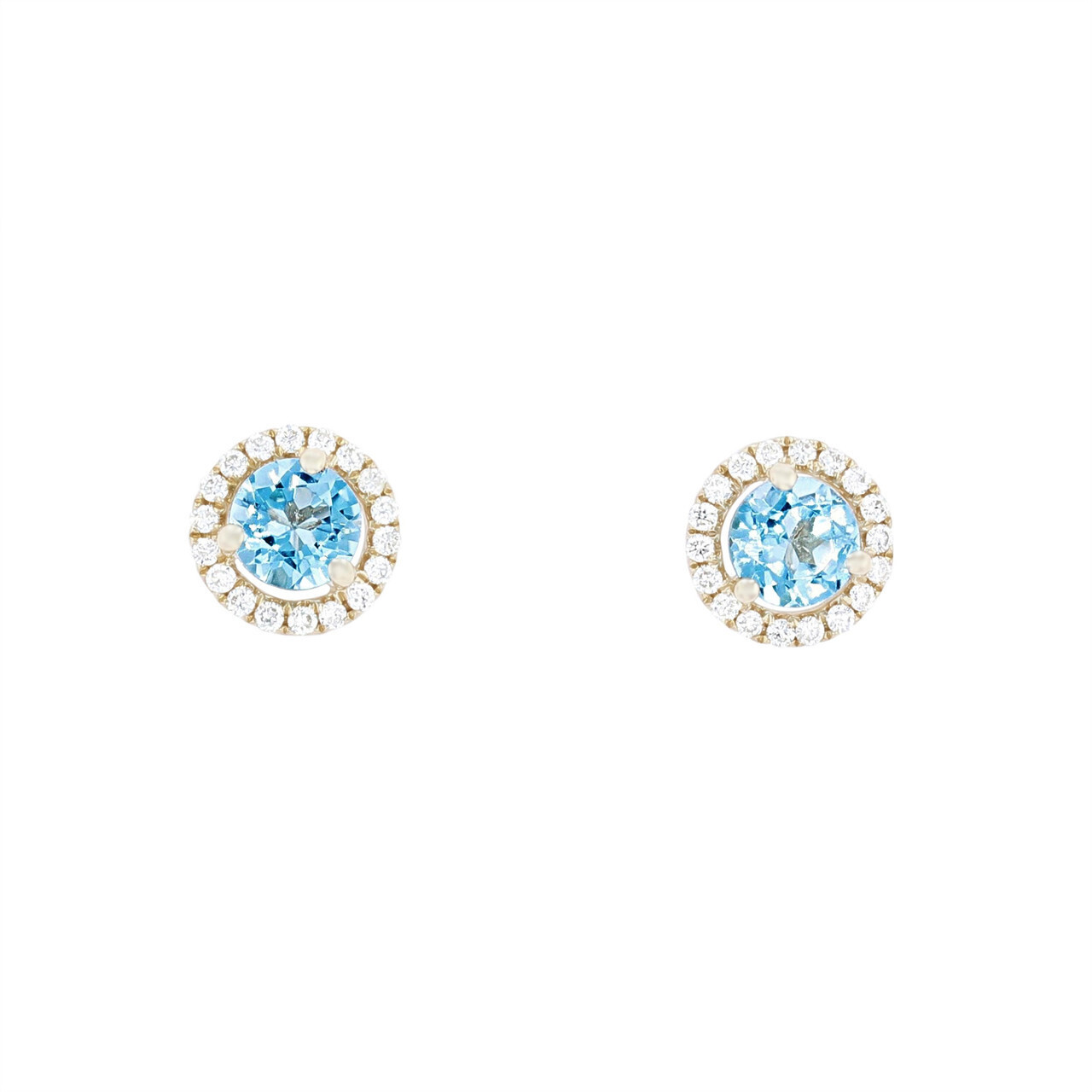 Blue Topaz And Diamond Halo Studs