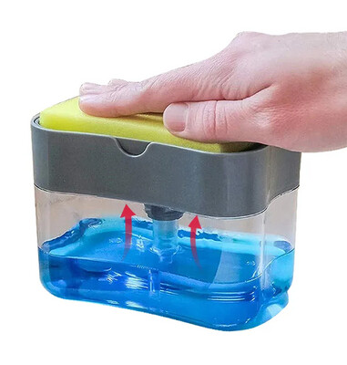 Soap Dispenser With Sponge Holder Cleaning Liquid Pump Dispenser Container Manual Press Home Bathroom Kitchen Clean Accessories