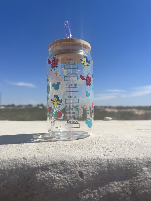 Little Mermaid 16oz Glass Can Cup