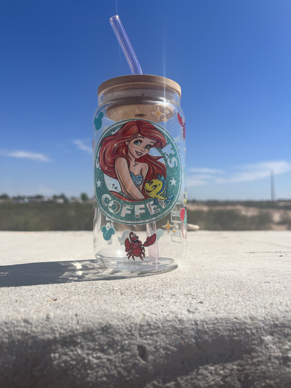 Little Mermaid 16oz Glass Can Cup