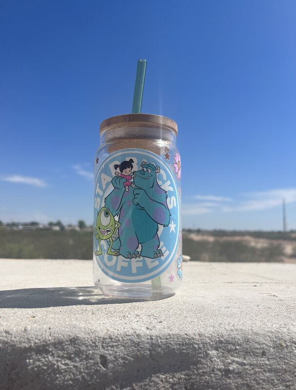 Monsters Inc 16oz Glass Can Cup