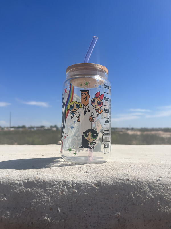 PowerPuff Girls 16oz Glass Can Cup
