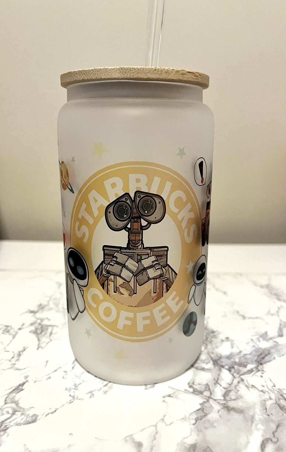 Robot Love Frosted 16oz Glass Can Cup