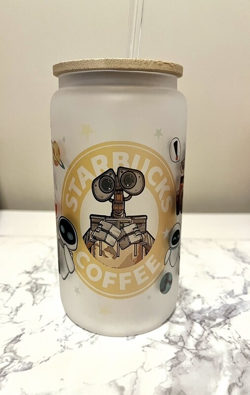 Robot Love Frosted 16oz Glass Can Cup