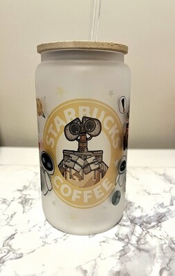 Robot Love Frosted 16oz Glass Can Cup