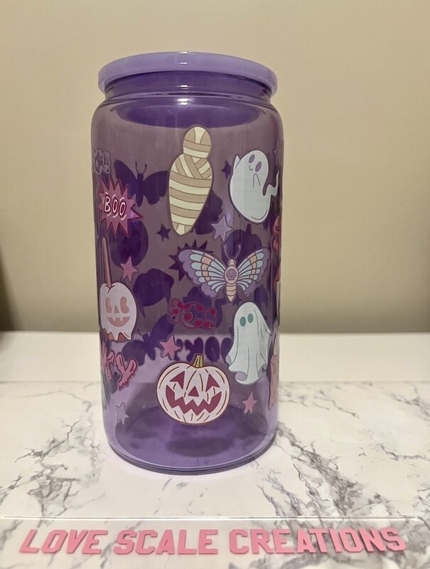 Spooky Season 16oz Purple Glass Cup