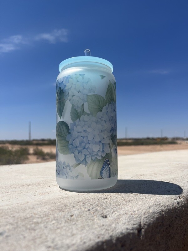 Blue Hydrangea Flower 16 Oz Frosted Tumbler