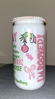 Pink Gr*nchmas White Shimmer 16oz Cup with Rhinestone Lid