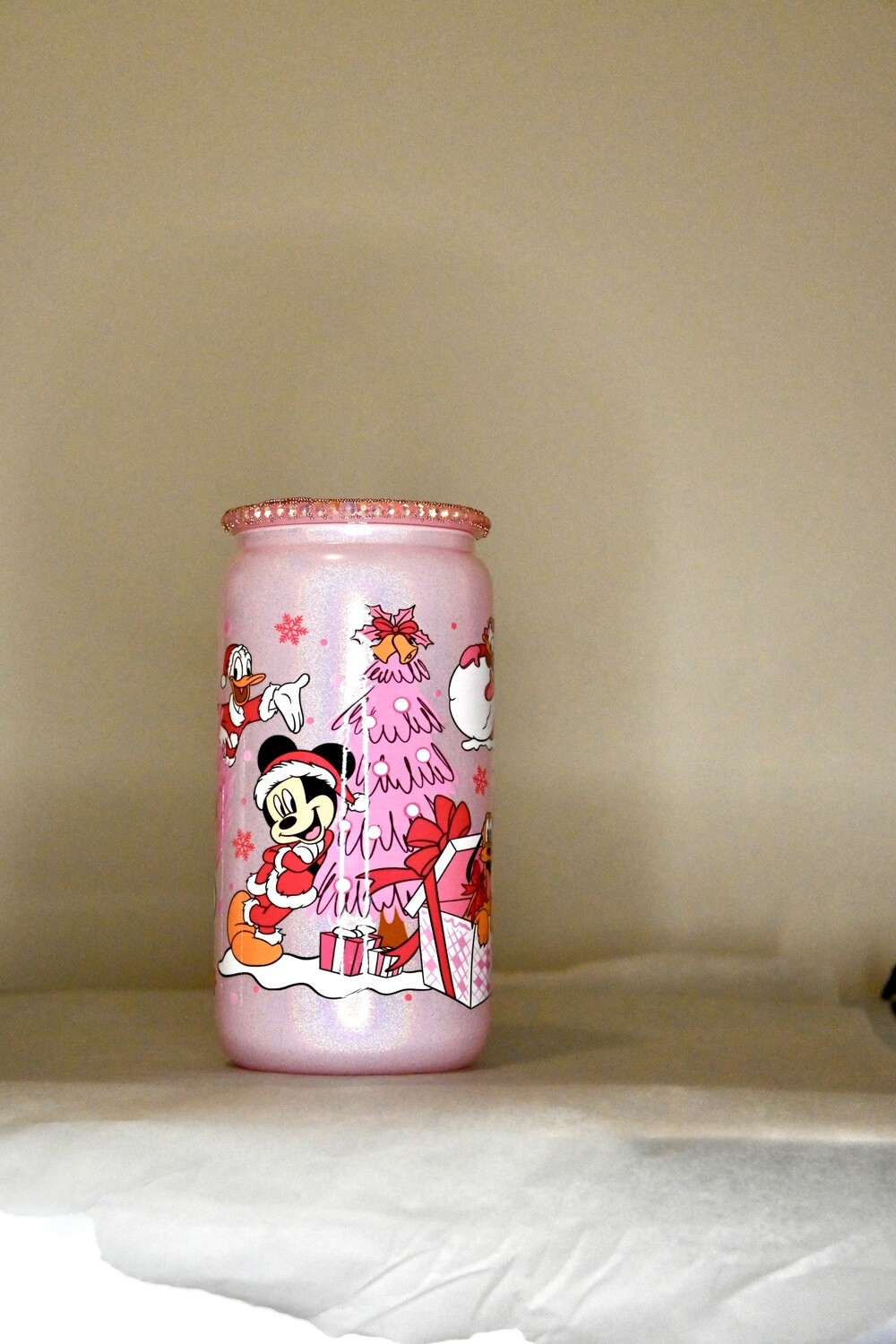 Pink Xmas Mouse &amp; Friends 16oz Light Pink Shimmer Cup