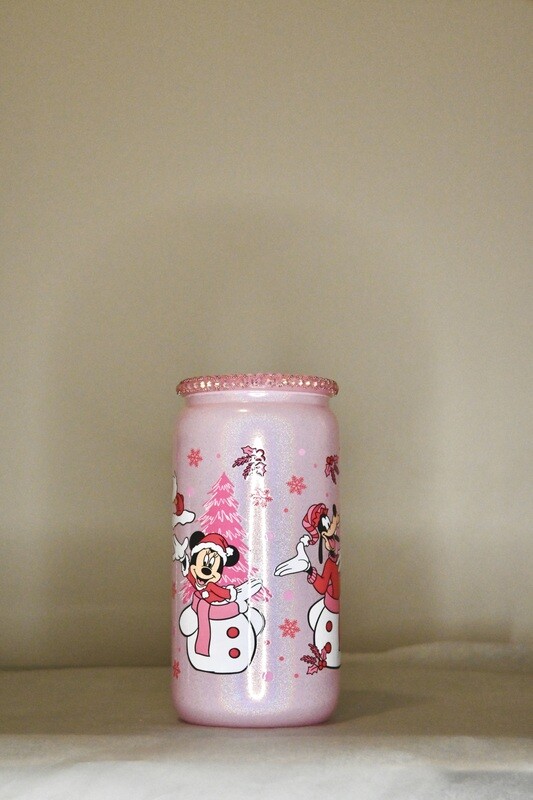 Pink Xmas Mouse &amp; Friends 16oz Light Pink Shimmer Cup