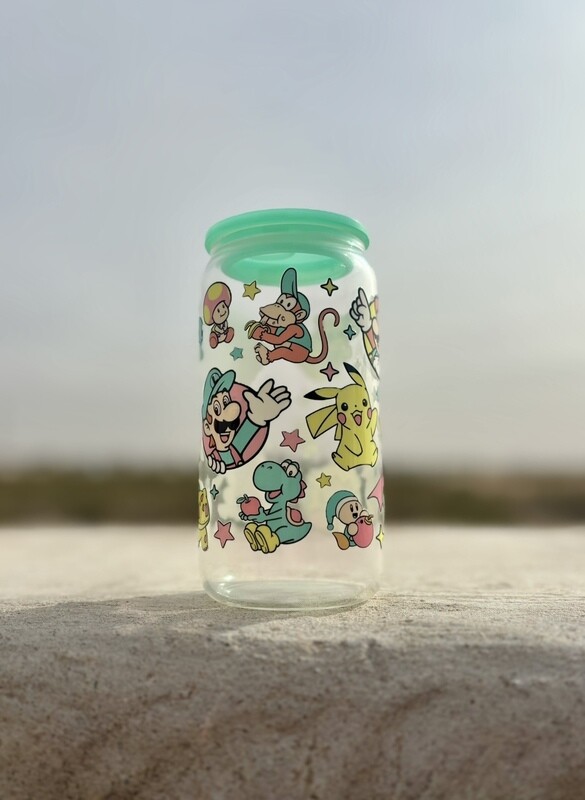 Super Bros Green Irredescent 16oz Glass Cup