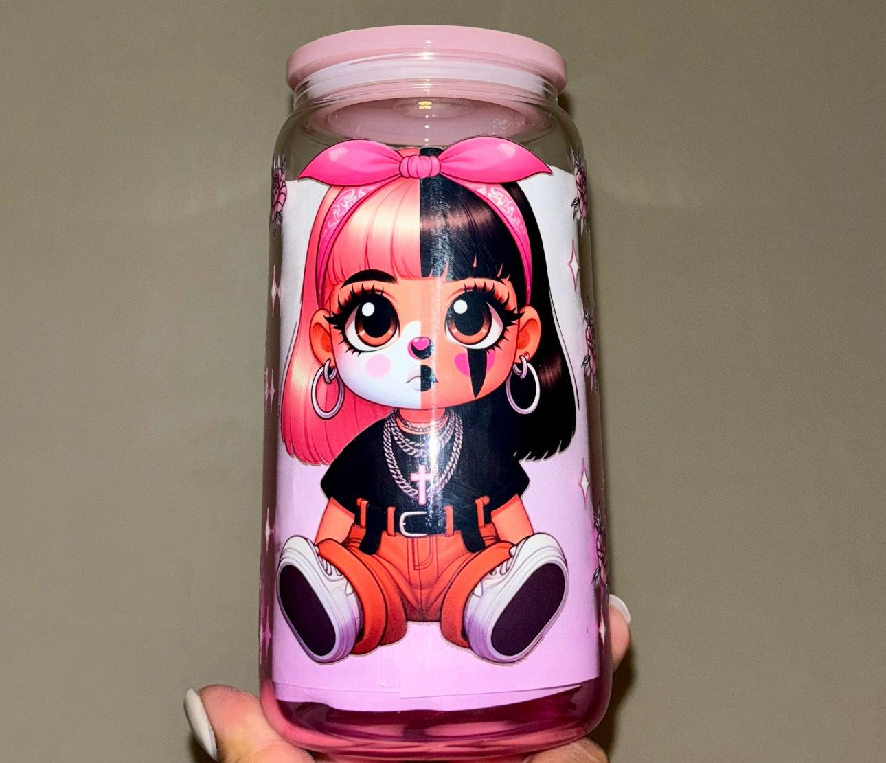 Pink Ombre 16oz Glass Cup