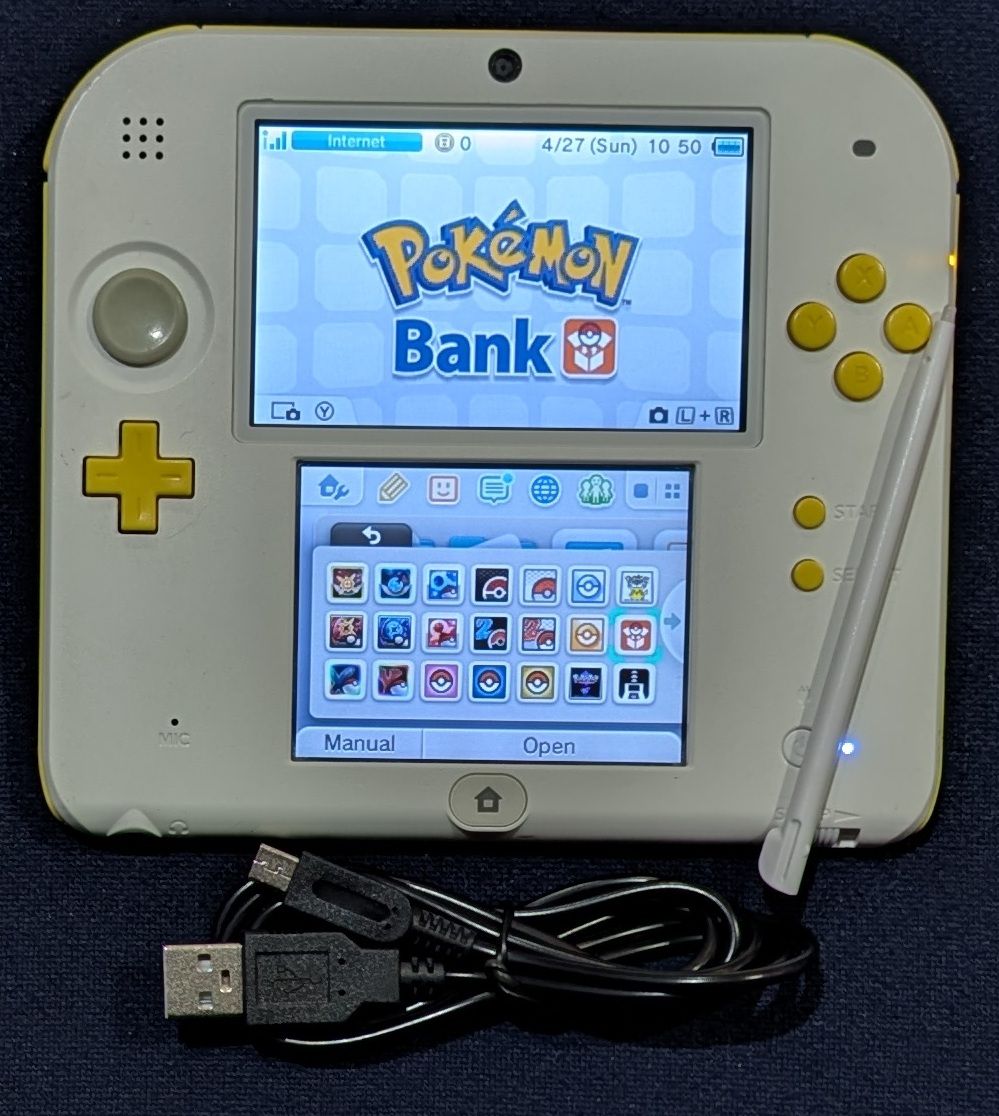 Custom Yellow White Original 2DS with 64GB SD, USB charging cable