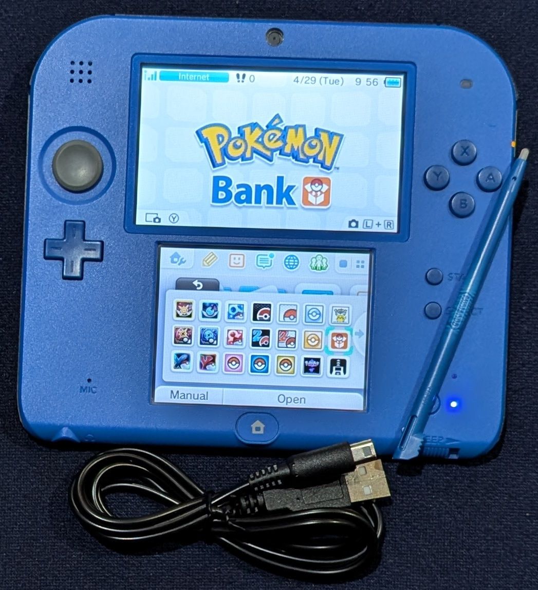 Custom Blue/Black Original 2DS with 64GB SD, USB charging cable