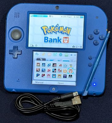 Custom Blue/Black Original 2DS with 64GB SD, USB charging cable