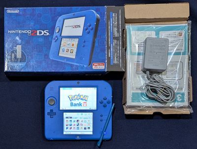 Custom Blue Nintendo 2DS with 64 GB SD card, charger, and box