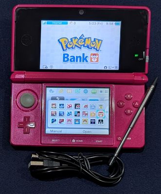 Custom Hot Pink Nintendo 3DS original model with 64 GB SD card, USB charger