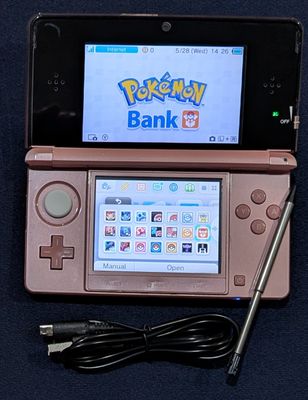 Custom Pink Nintendo 3DS original model with 64 GB SD card, USB charger