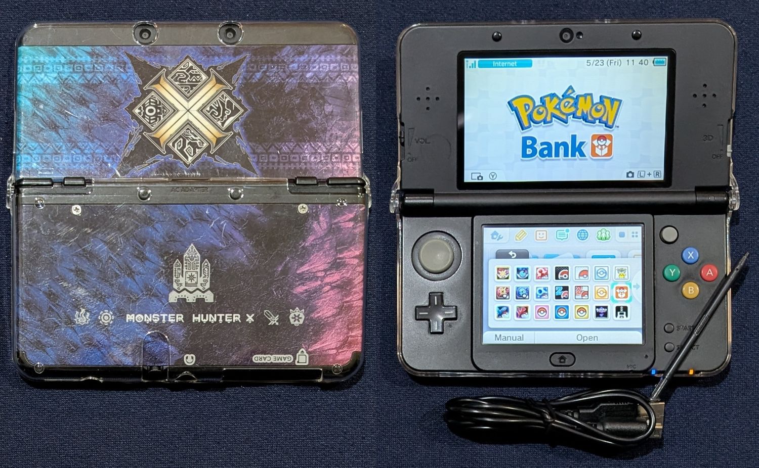 Custom Nintendo &quot;New&quot; 3DS with Monster Hunter faceplates, 128 GB microSD, case, charger