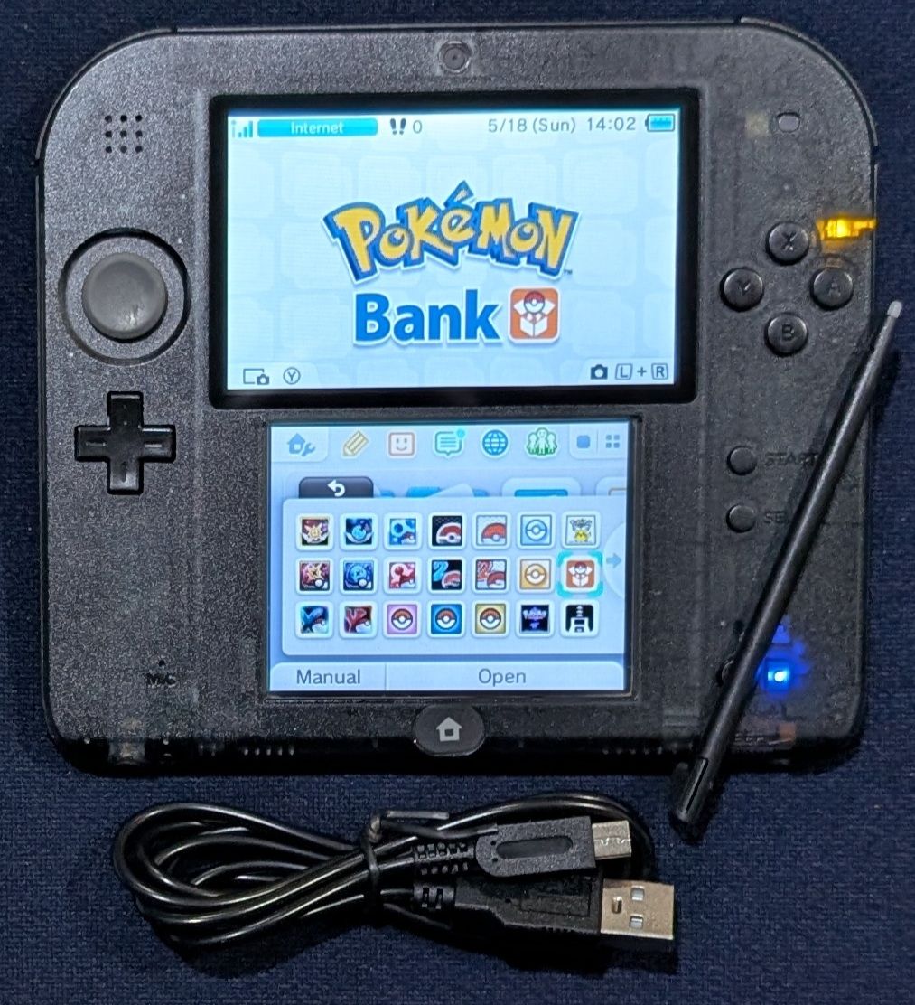 Custom Translucent Black Original 2DS with 64GB SD, USB charger