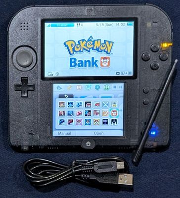 Custom Translucent Black Original 2DS with 64GB SD, USB charger